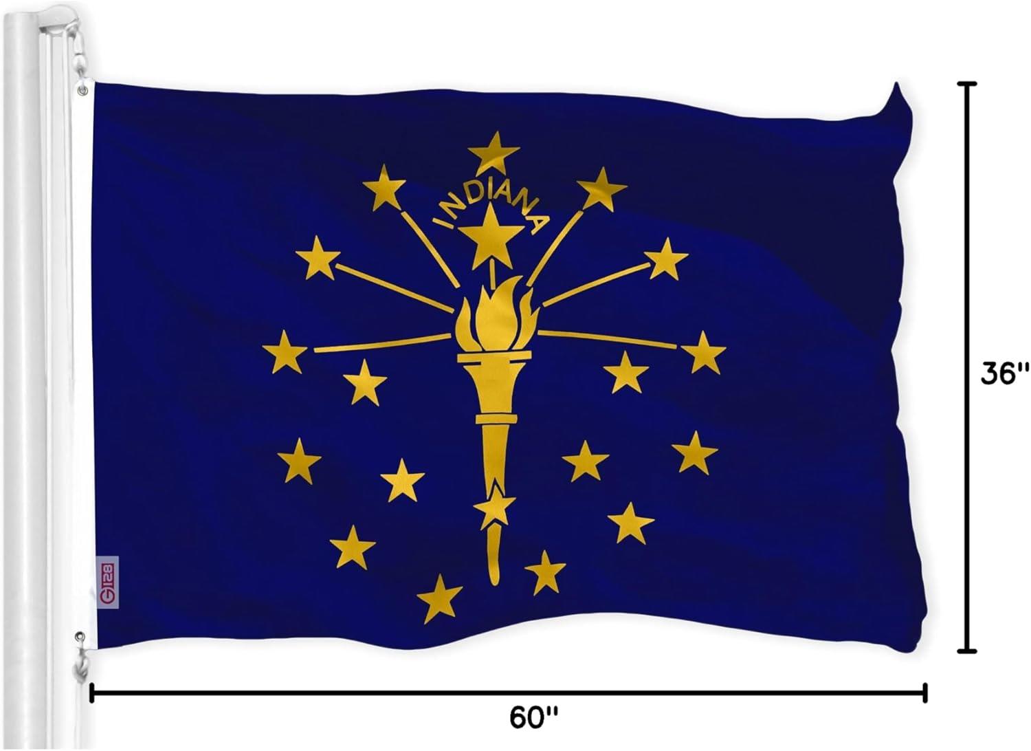 Indiana State Flag 3x5 ft Blue Polyester with Brass Grommets