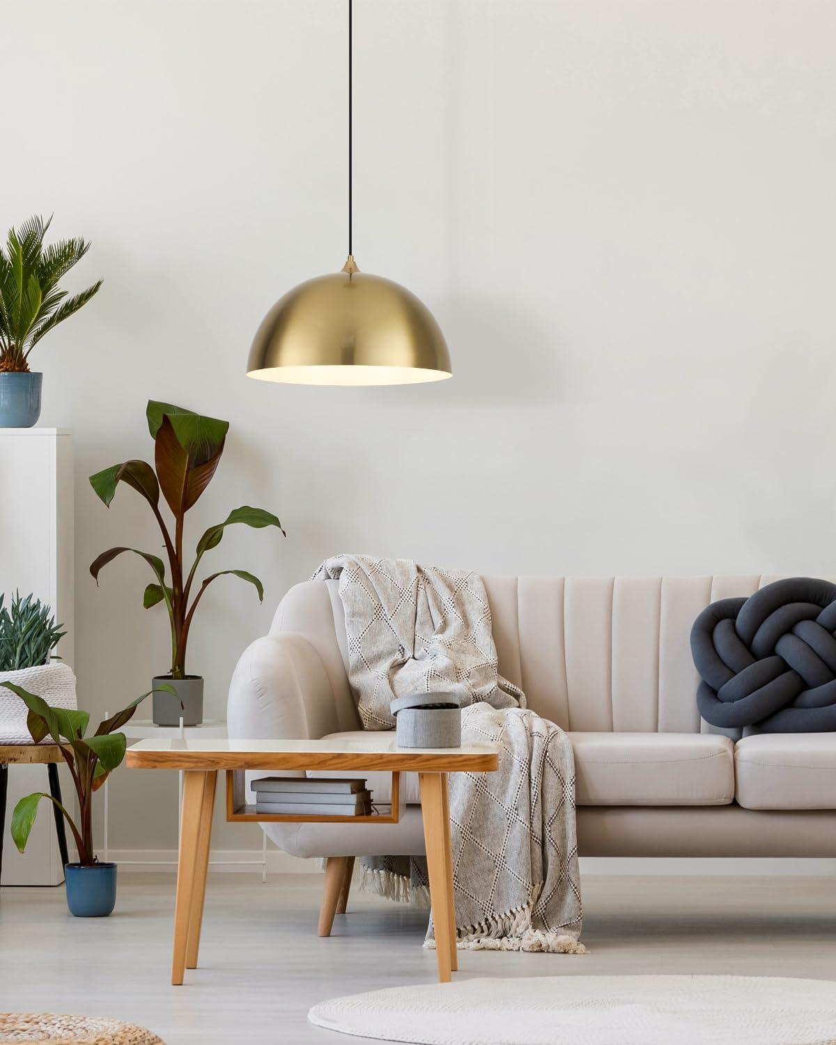 Progress Lighting, Perimeter, 1-Light Pendant, Brushed Gold, Open Shade: Iconic modern design with elegant metal dome.