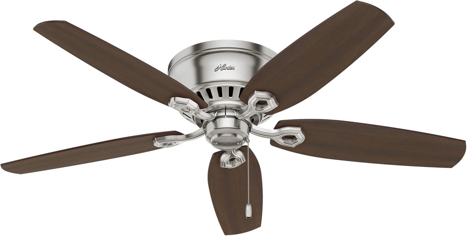 Builder Low Profile 52" 5 - Blade Flush Mount Ceiling Fan with Lights and Pull Chains