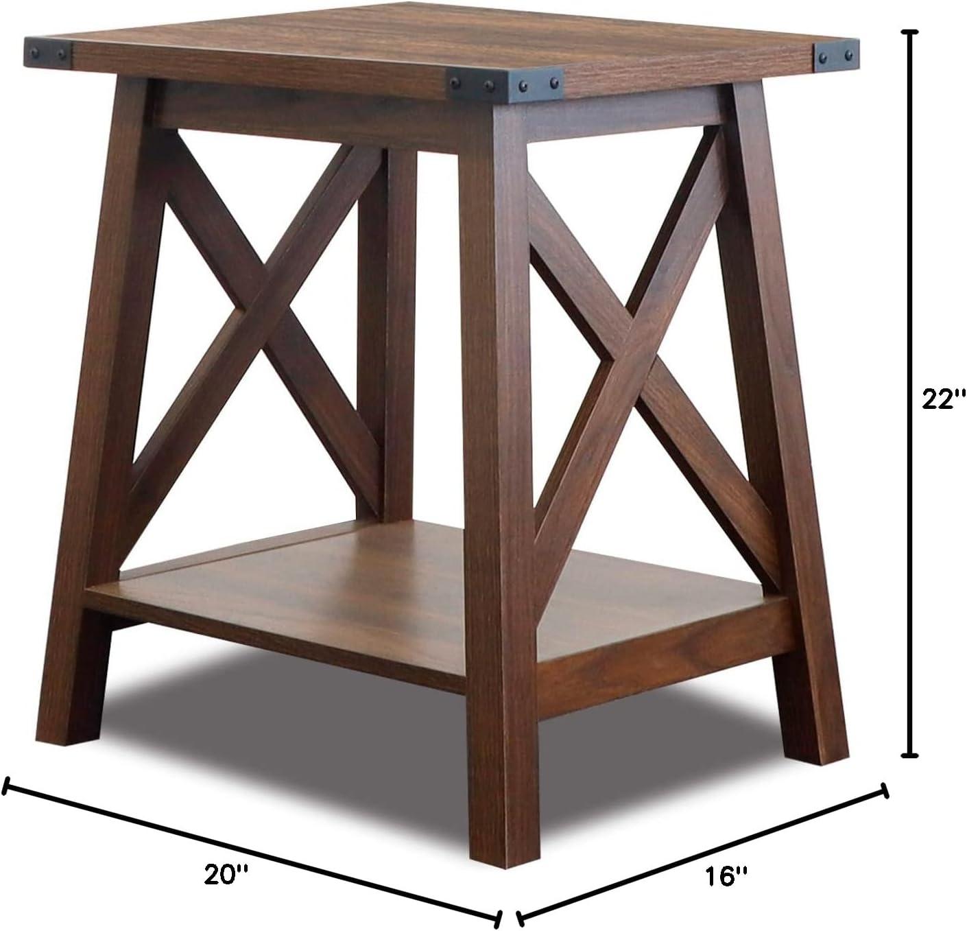 Dark Walnut Farmhouse X-Frame 2-Tier Side Table