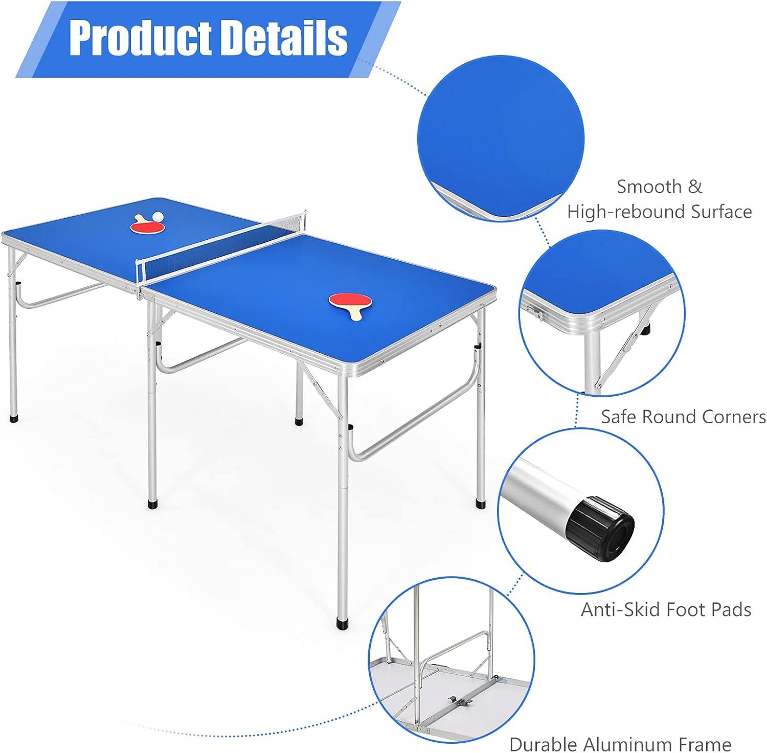 Blue Foldable Portable Ping Pong Table with Net and Accessories