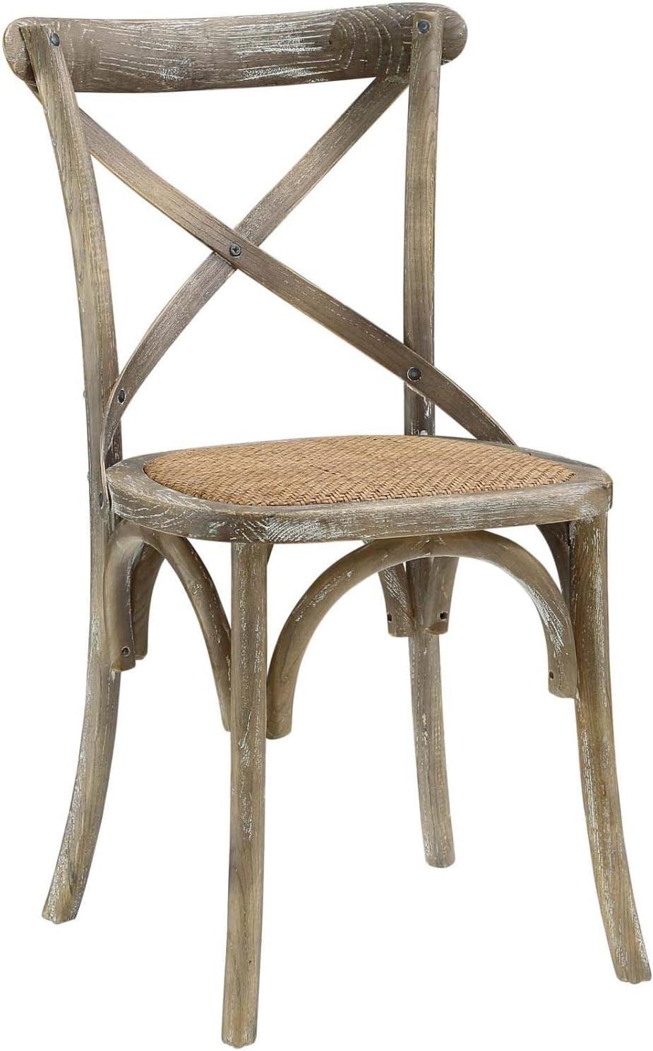 Rustic Gray Elm Wood Cross-Back Dining Side Chair