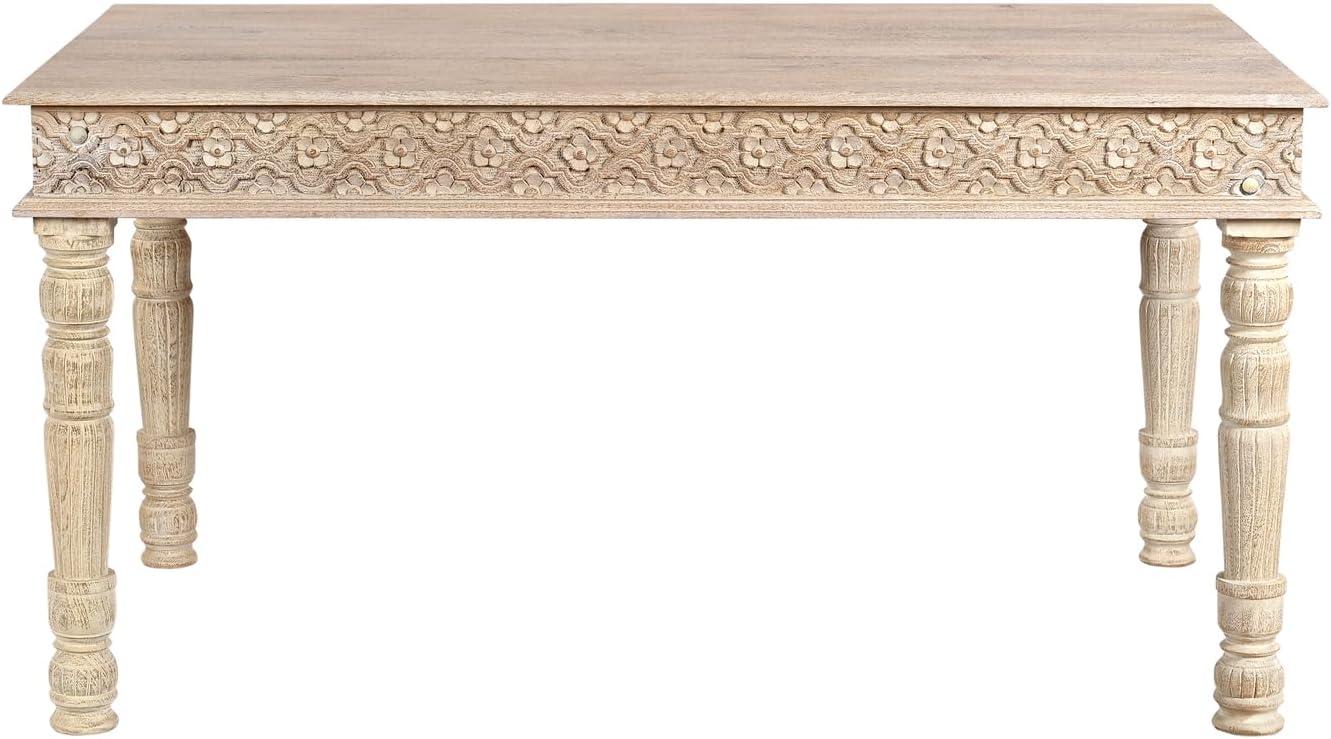 Taran Designs Milton 60" Carved Solid Wood Dining Table in White