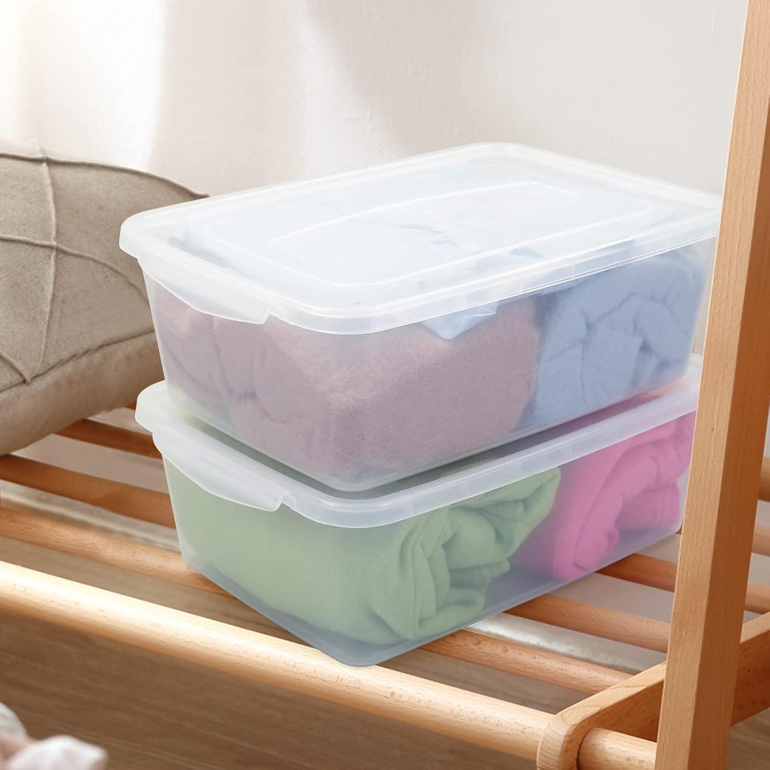 Clear Stackable Plastic Lidded Storage Boxes, 14 Quarts, 4-Pack