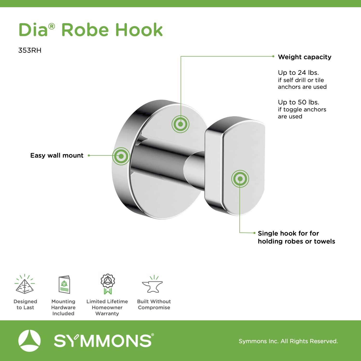 Dia Wall Mounted Robe Hook with Installation Hardware