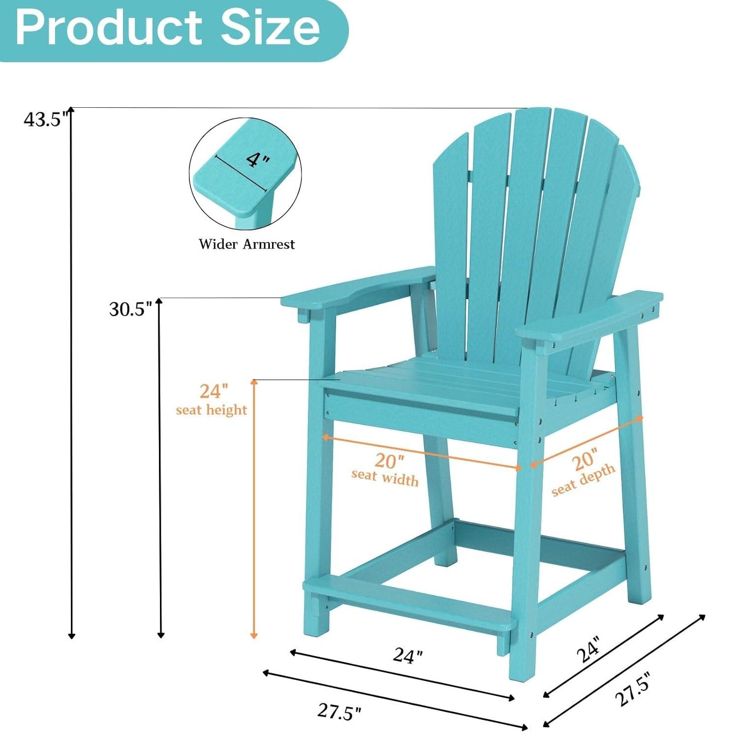 Outdoor Tall Adirondack Chair, Patio Bar Stool Chair with High Back, 400lbs, Widened Arms, All-Weather Balcony Chair for Backyard, Garden, Yard (1 PC)