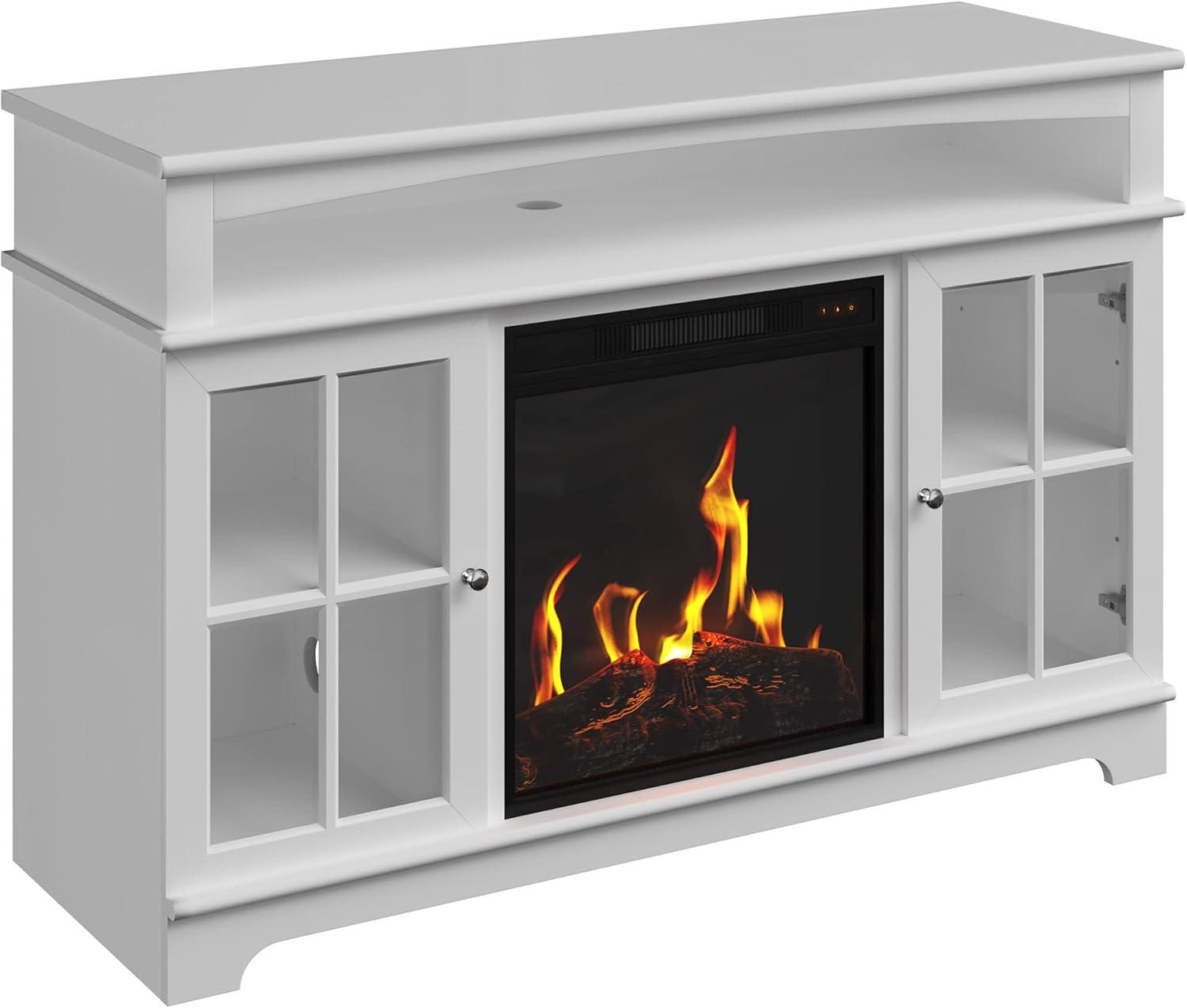 TV Stand with Electric Fireplace Fits TVs up to 50-Inches - Media Console with Storage Cabinet, Adjustable Heat, and LED Flames by Northwest (White)