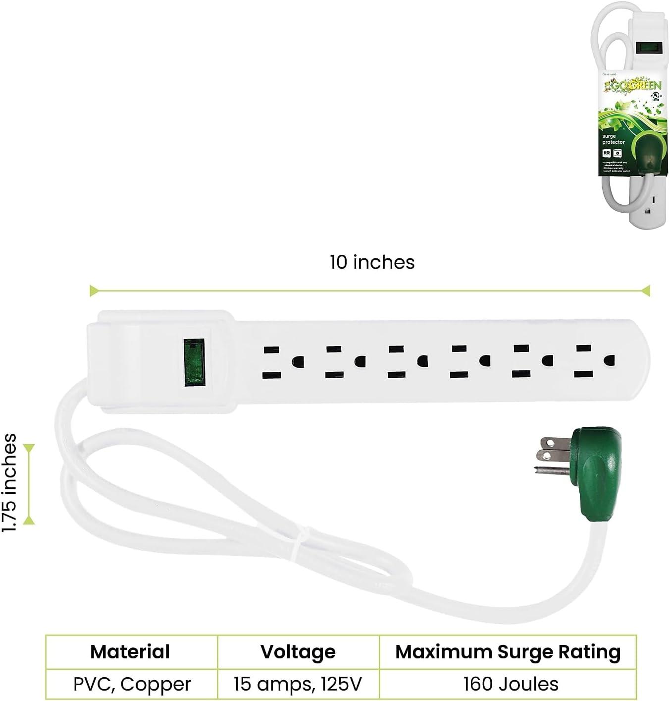 White 3' Cord 6-Outlet Surge Protector with Circuit Breaker