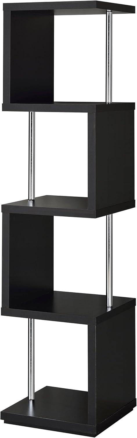66.5" Baxter 4 Shelf Zig Zag Bookcase with Chrome Details Black - Coaster: Modern Storage Display