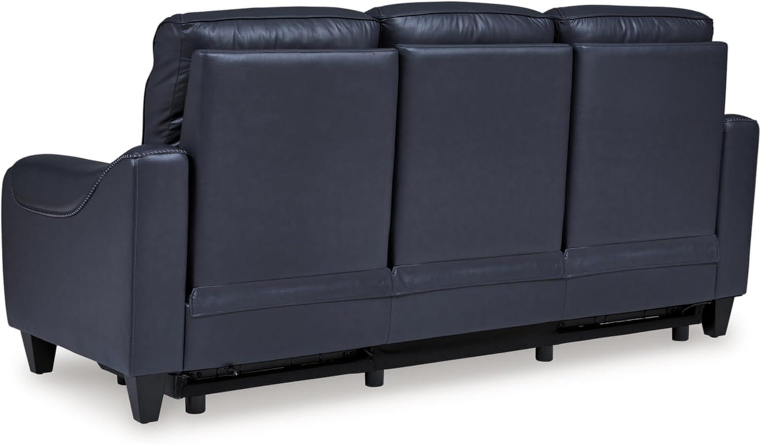 Blue Faux Leather Power Reclining Sofa with Adjustable Headrest