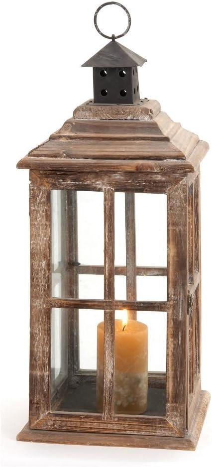 DecMode Brown Wood Lighthouse Style Decorative Candle Lantern