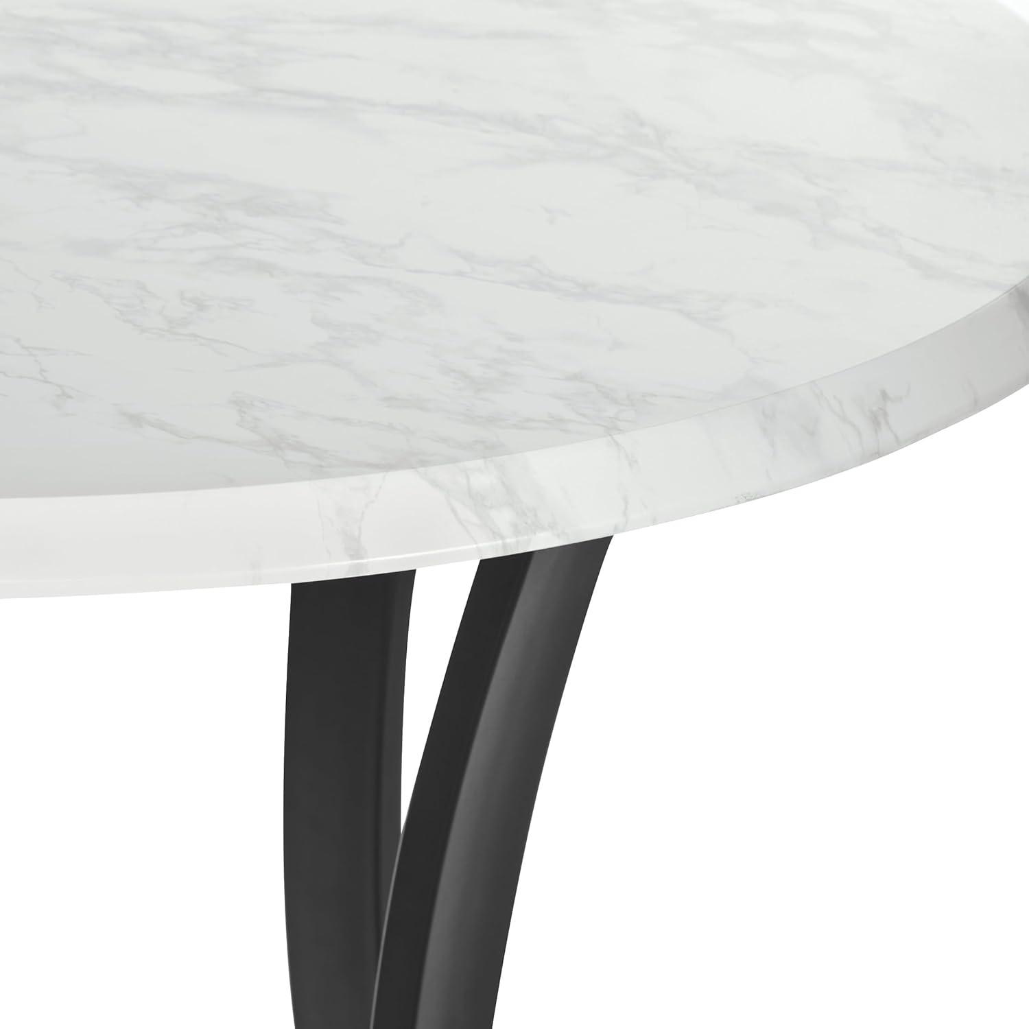 Metro 36"  Faux White Marble Top Dining Table in Black Metal Base