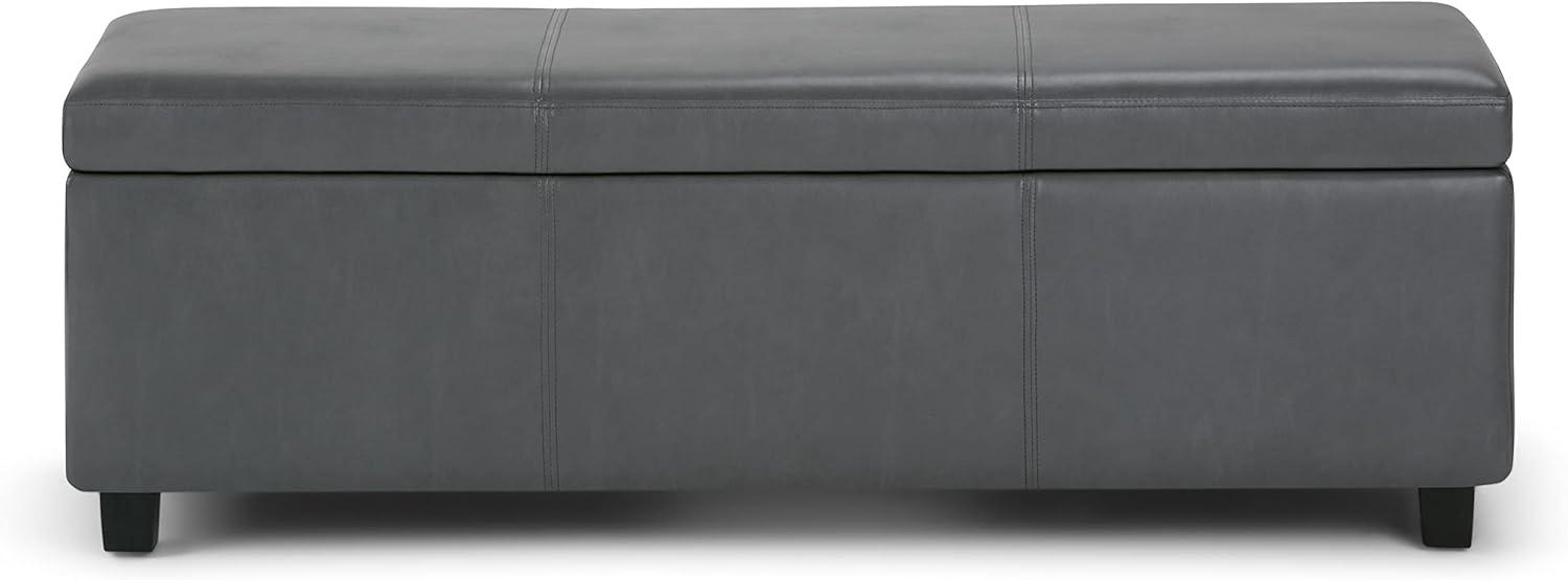 Avalon 48" W Rectangle Storage Ottoman Bench in Stone Gray Faux Leather