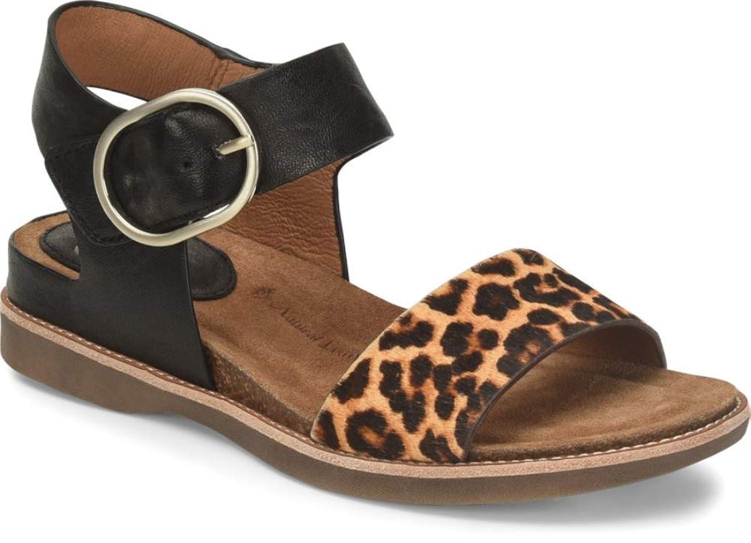 Black Tan Leopard Genuine Leather Slingback Sandals