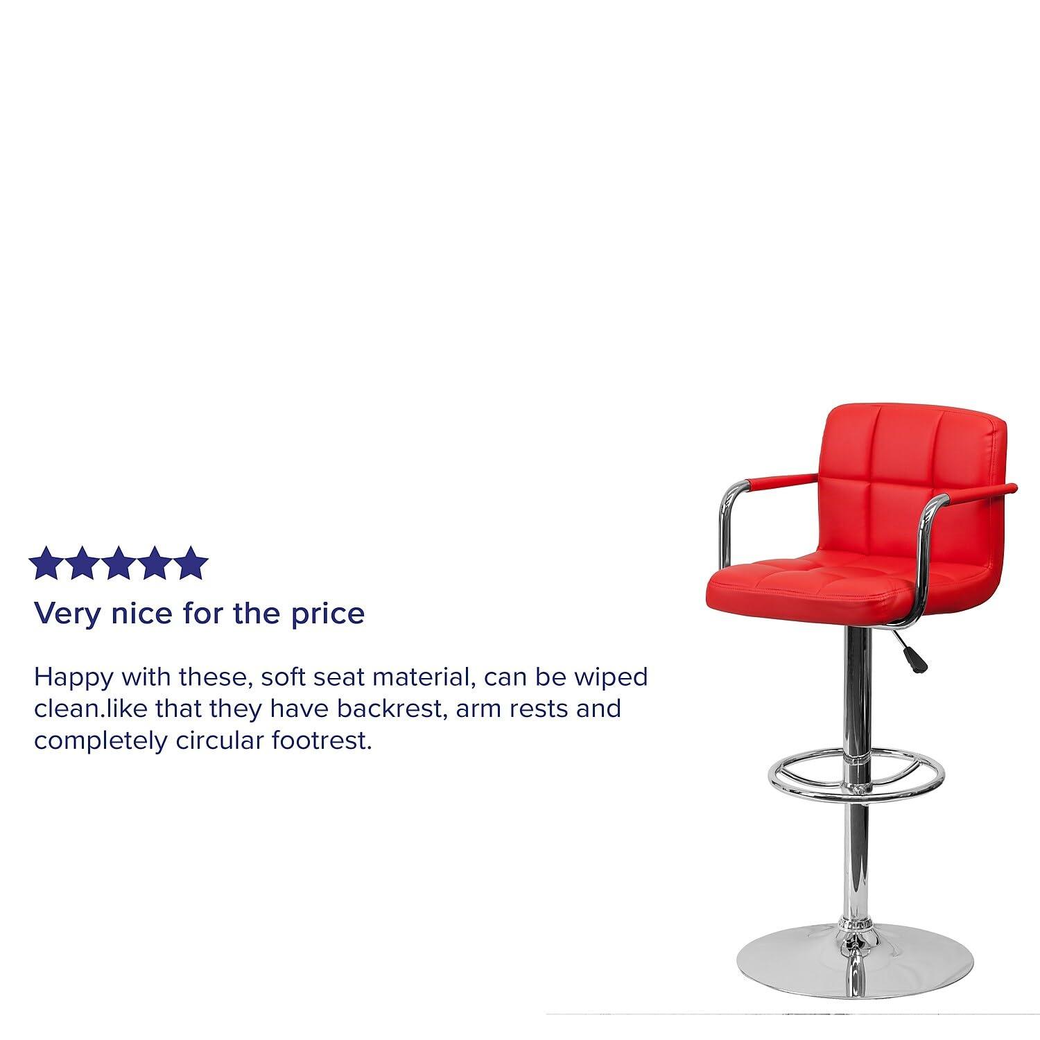 Flash Furniture Contemporary Quilted Vinyl Adjustable Height Barstool with Arms and Chrome Base