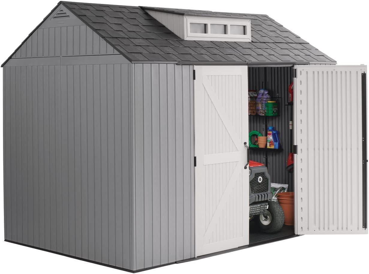 Gray Resin Outdoor Storage Shed with Windows, 10 x 7 ft