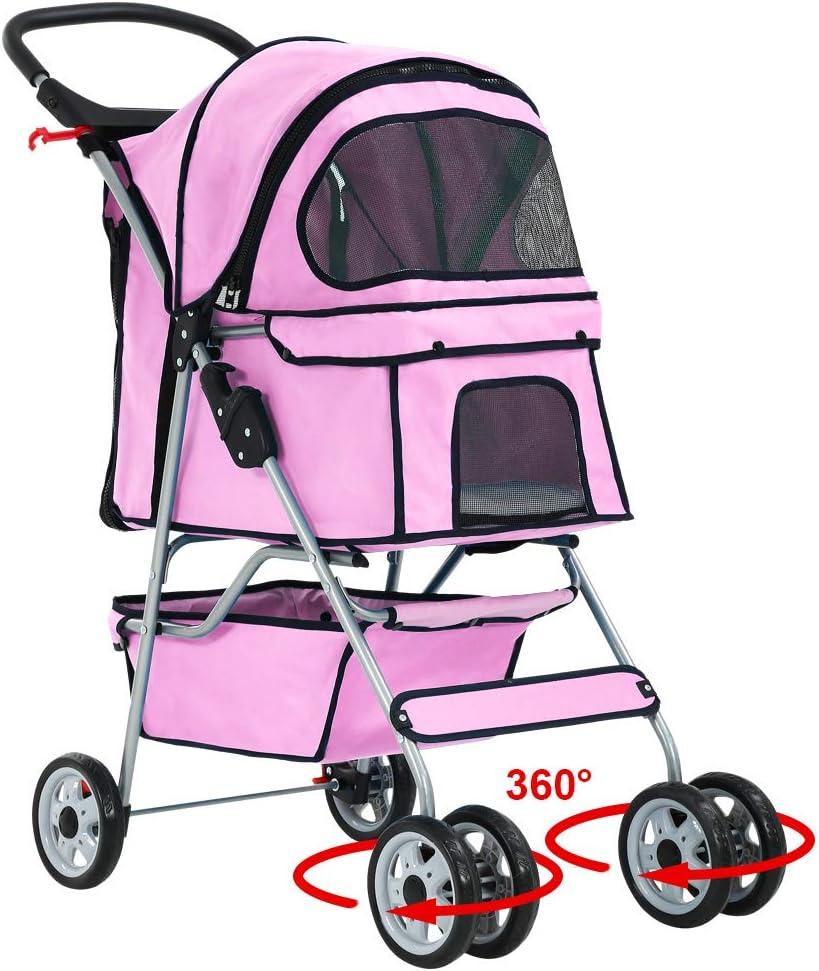 FDW Pet Stroller Cat Dog Cage Stroller Travel Folding Carrier