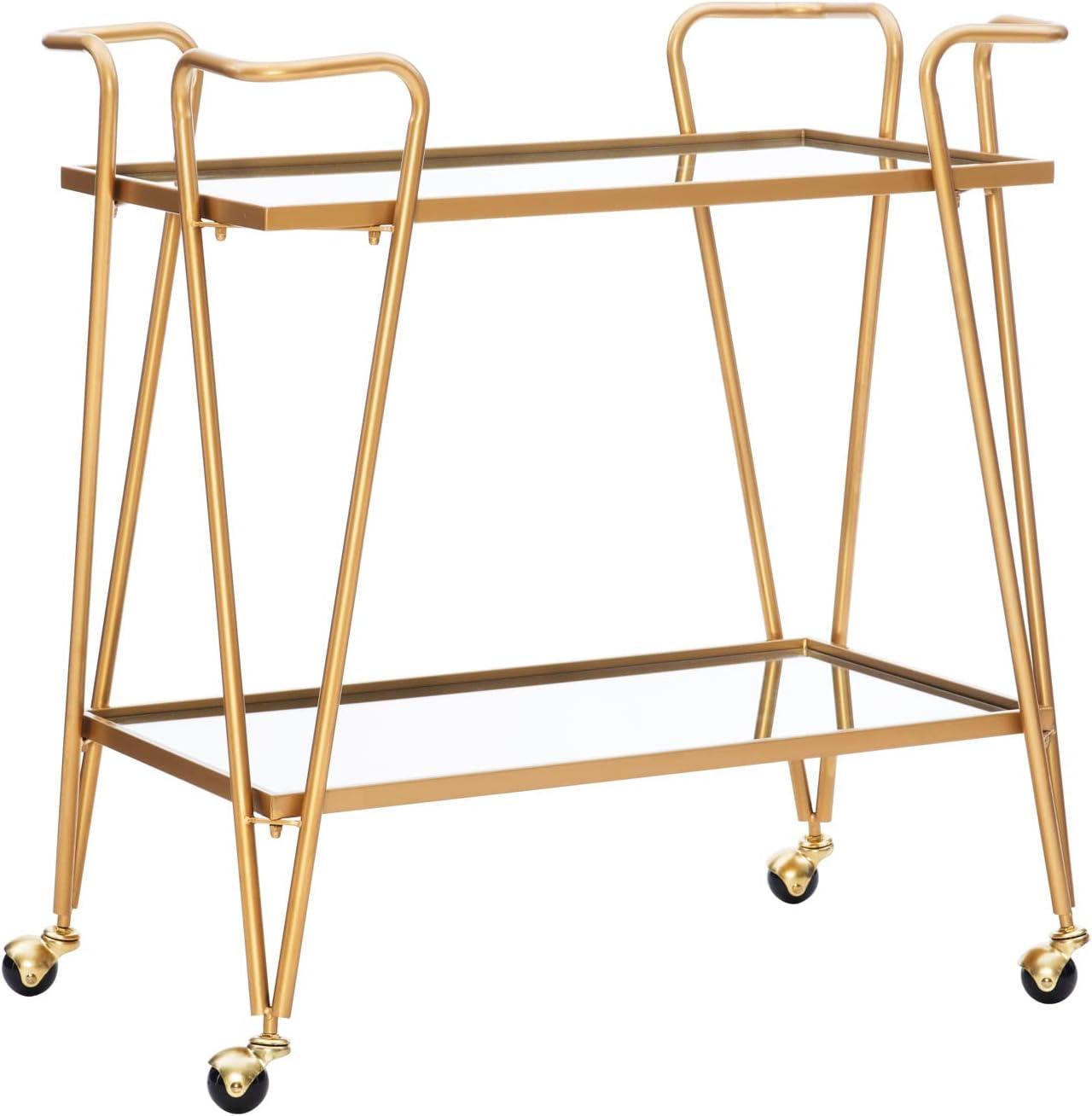 Lawsonia Gold 2-Tier Mid-Century Mobile Bar Cart with Mirrored Shelves