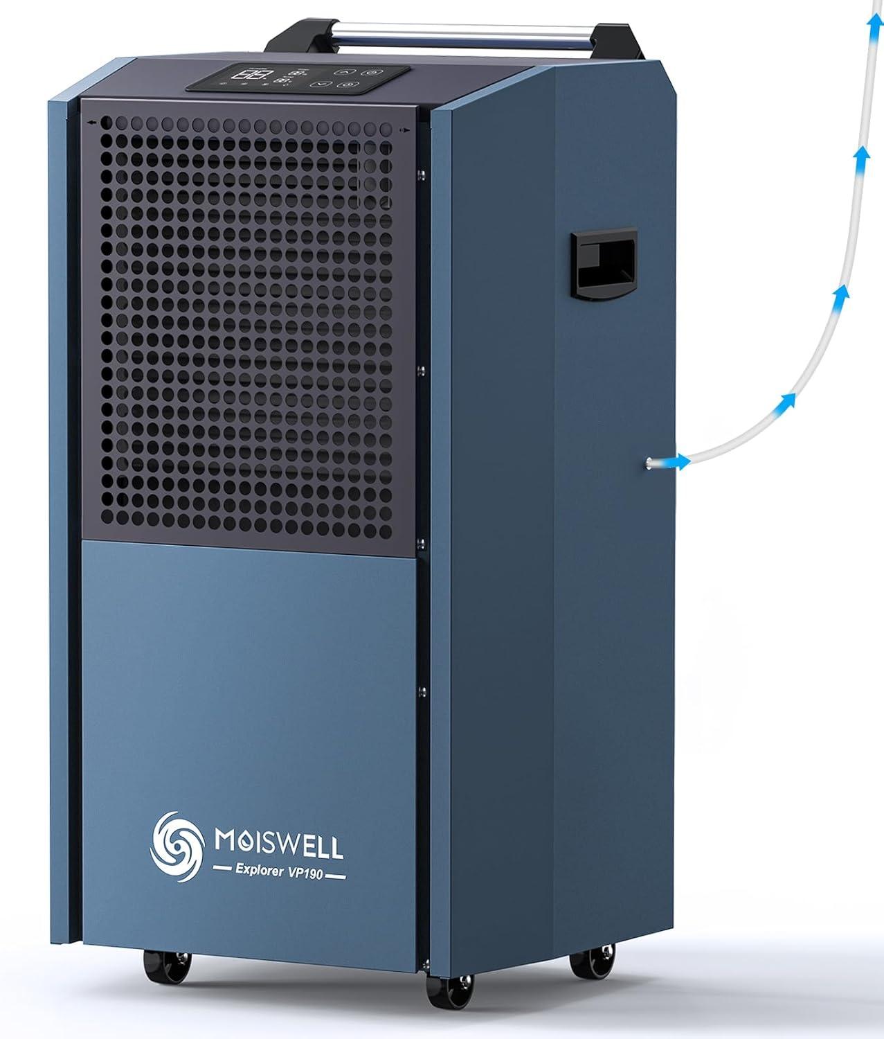 Moiswell 190 Pints Commercial Dehumidifier with Pump for Basements, Industrial dehumidifiers for large spaces Damage Restoration Warehouse