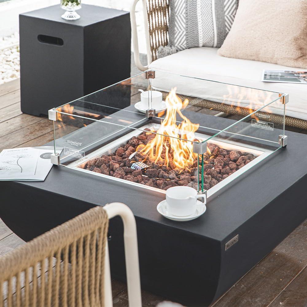 Black 37-Inch Square Gas Fire Pit Table