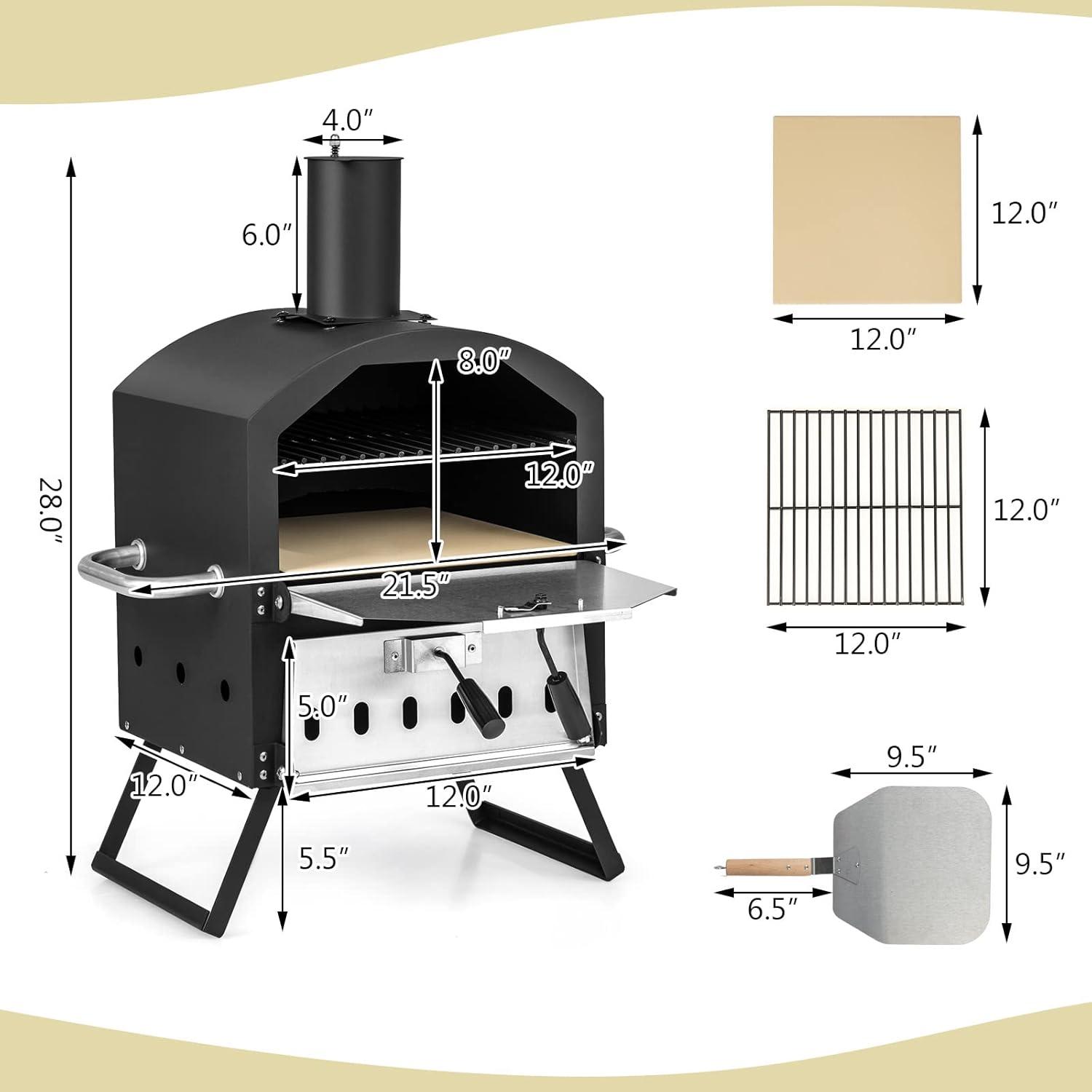 Spaco Grill, Outdoor BBQ Grill,Outdoor Pizza Oven with Anti-scalding Handles and Foldable Legs-Black
