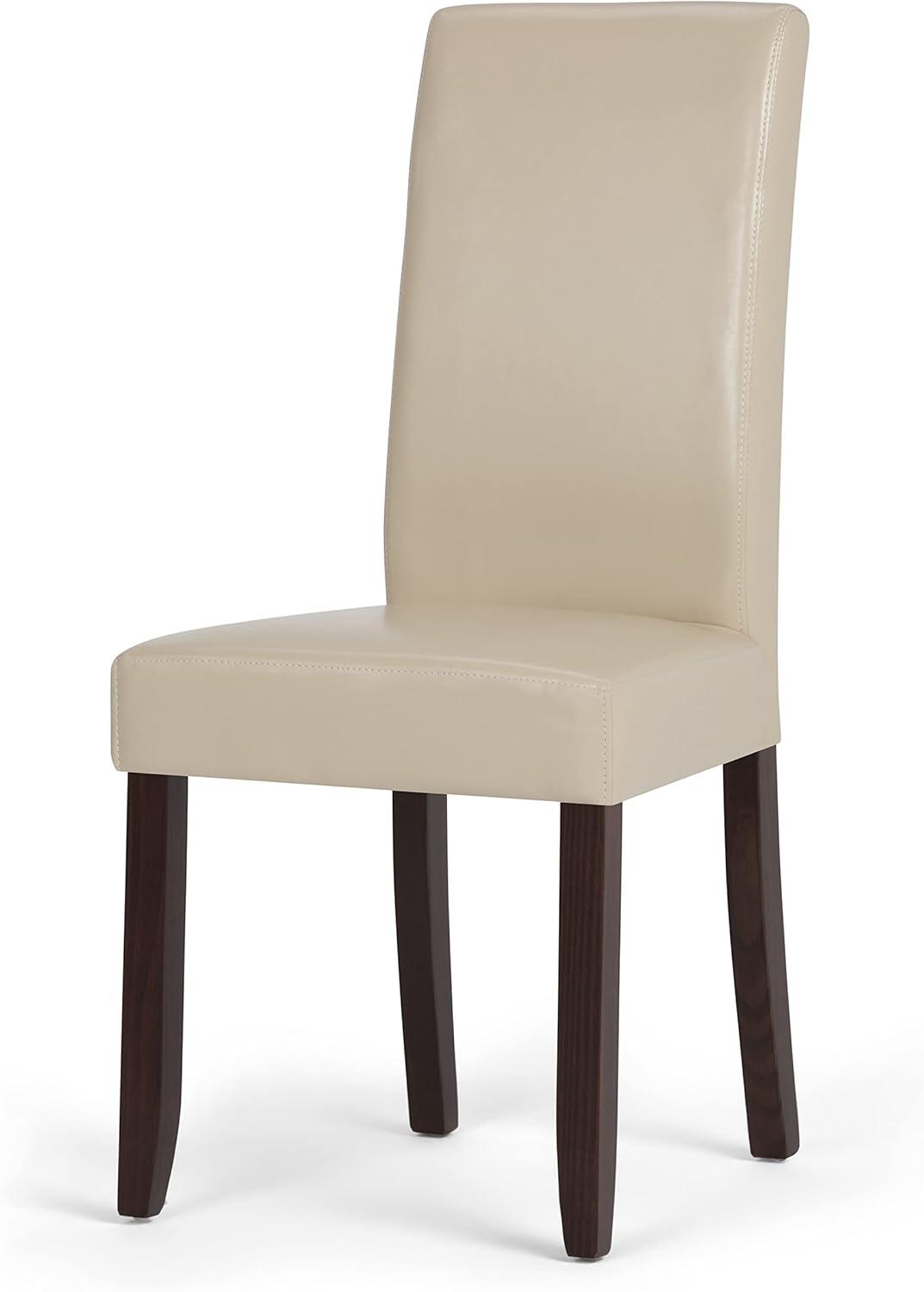 Simpli Home Acadian Transitional Parson Dining Chair (Set of 2) in Satin Cream Faux Leather