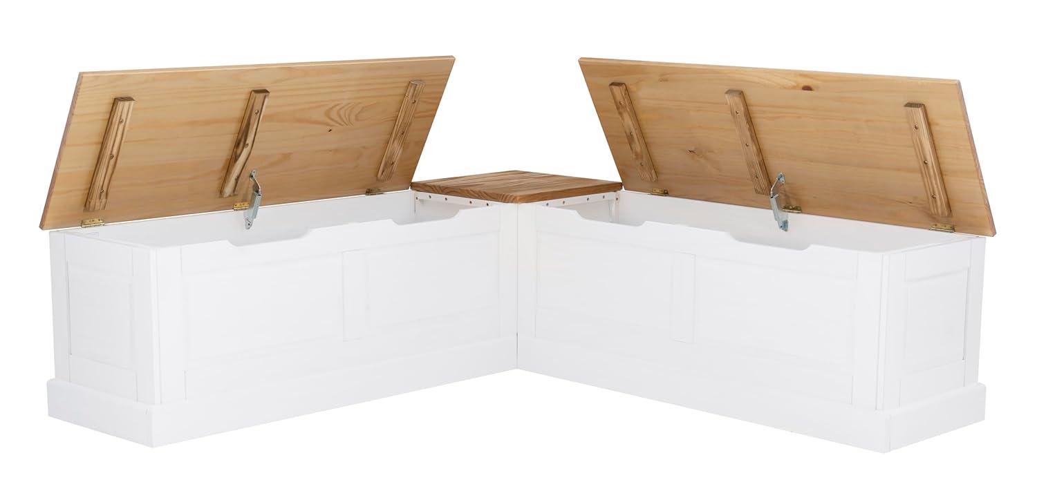 Linon Harris Natural and White Two Tone Backless Corner Breakfast Nook - Nook Only, Table is NOT Included