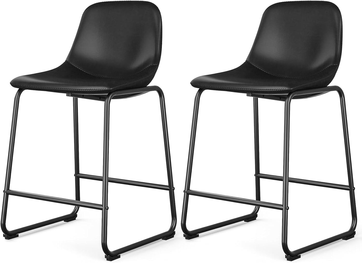 Black Faux Leather Industrial Counter Height Bar Stools Set