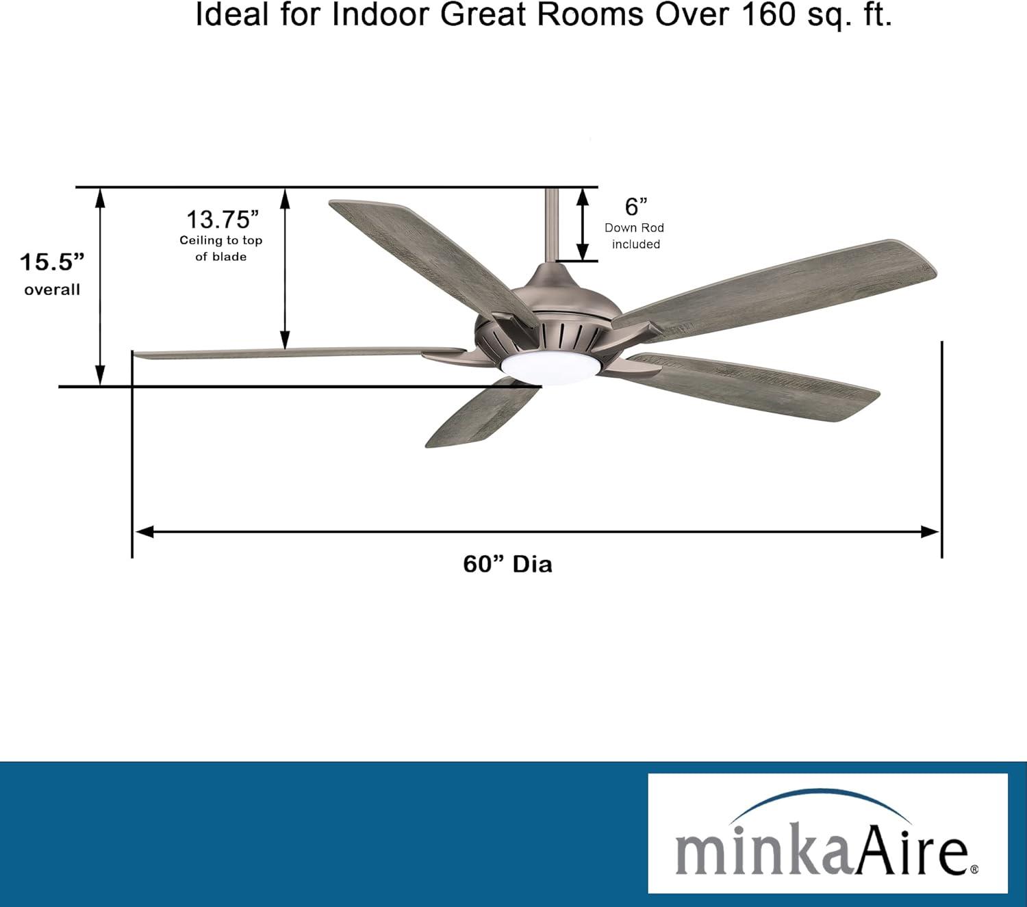 Minka Aire 60" Dyno 5 - Blade LED Smart Standard Ceiling Fan with Remote Control and Light Kit Included