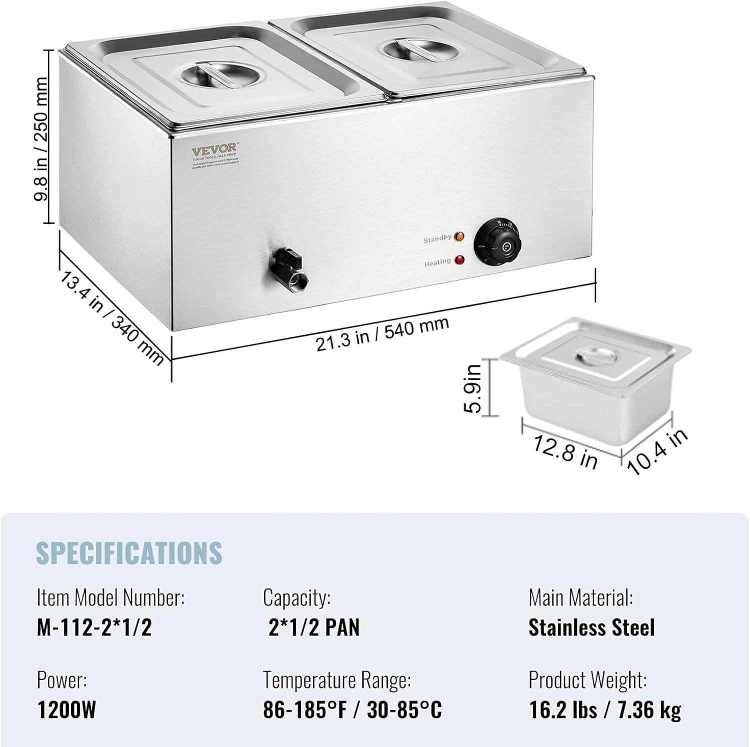 Latitude Run® Commercial Electric Food Warmer 2-Pan Countertop Buffet 18QT Bain Marie