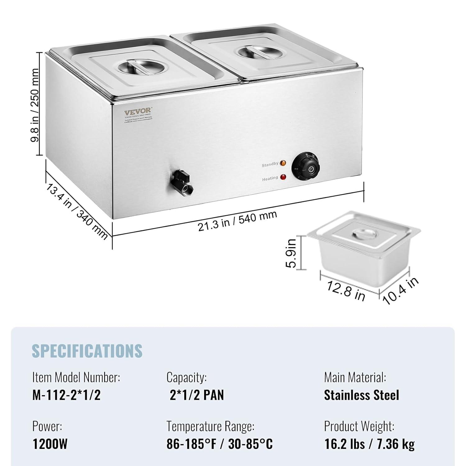 Latitude Run® Commercial Electric Food Warmer 2-Pan Countertop Buffet 18QT Bain Marie