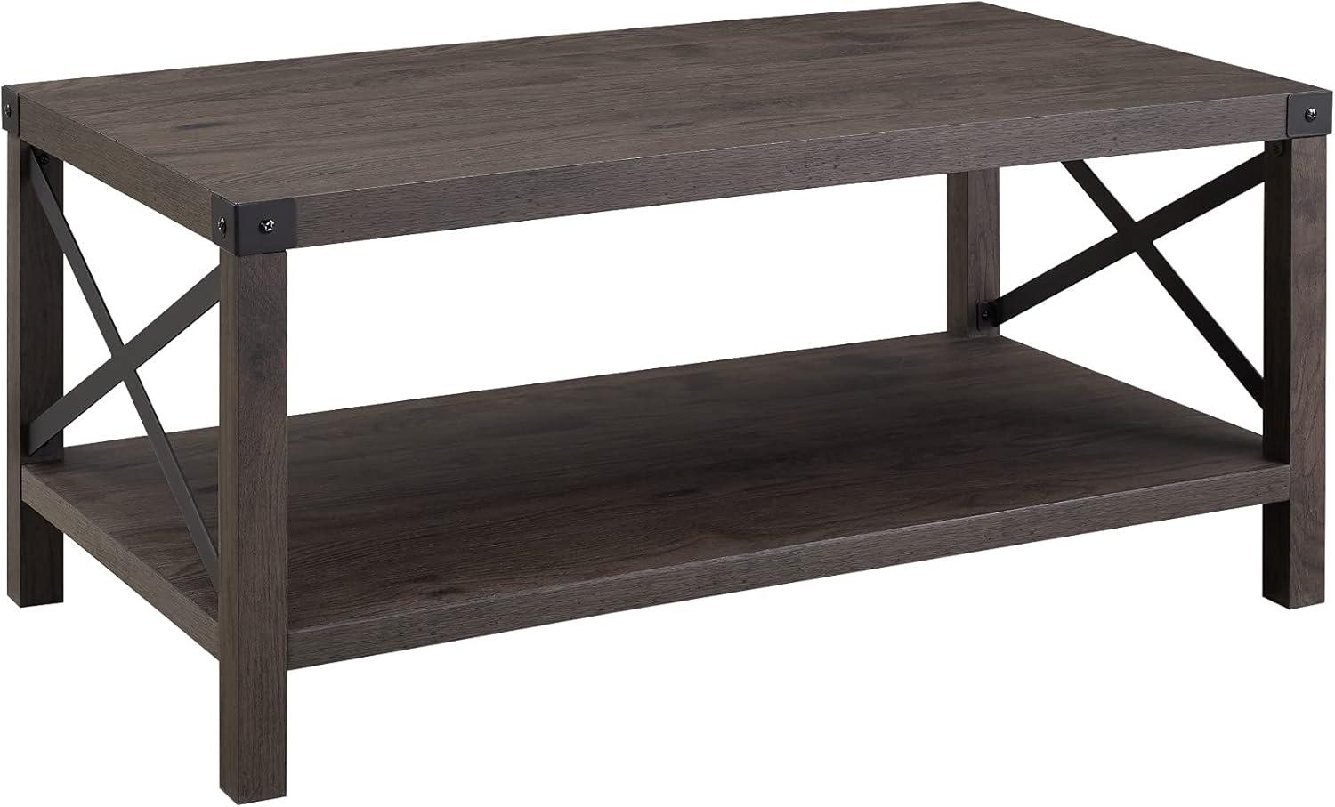 Sable Grey Rectangular Coffee Table with Metal Accents and Storage