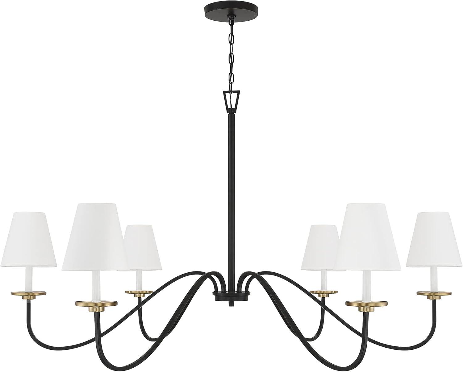 Black and Brass 6-Light Chandelier with White Shades