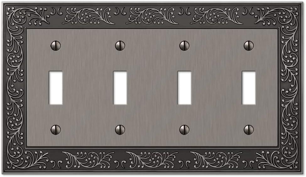 English Garden 4 Gang Toggle Metal Wall Plate - Antique Nickel