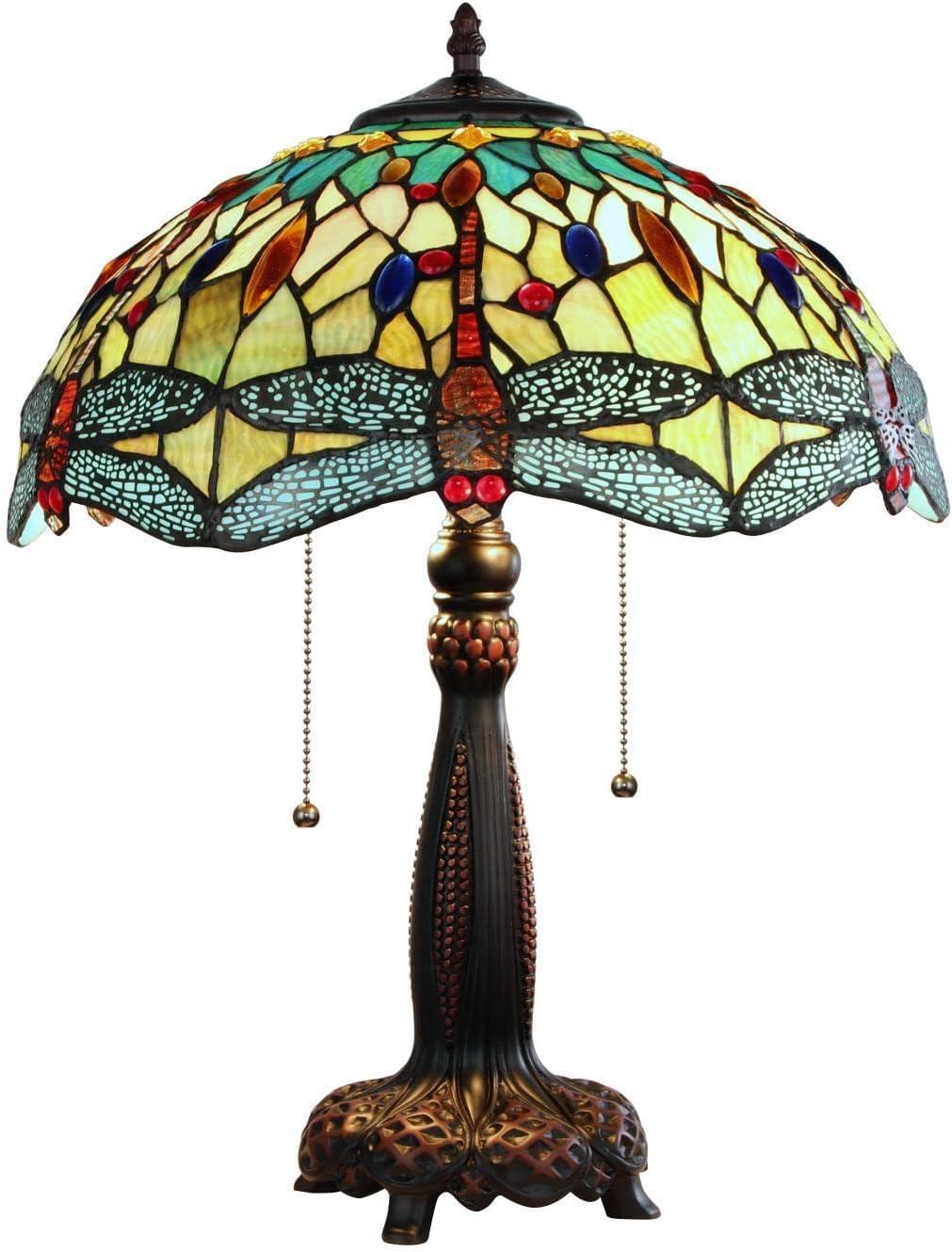 Chloe Lighting Empress Dragonfly 2-Light Glass Table Lamp in Multi-Color