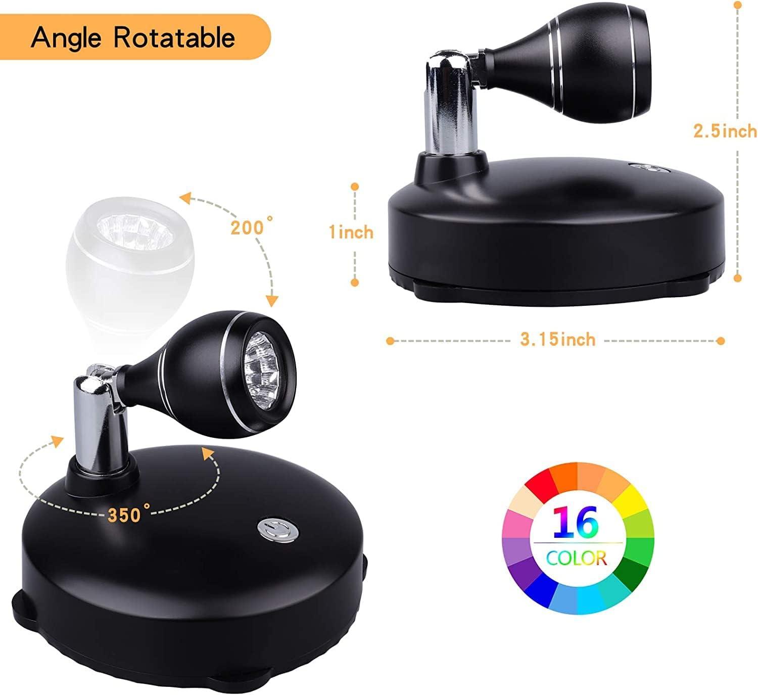 LED Spot Light Indoor, Battery Operated Led Light Stick Up Lights with Remote, Mini Spotlight Dimmable Accent Lights for Lighting up Paintings Pictures(RGB 2 Pack)
