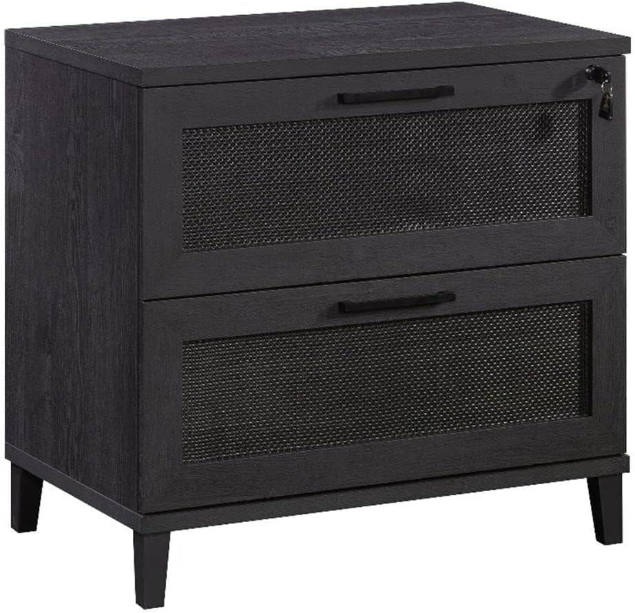 Raven Oak 2-Drawer Lockable Lateral File Cabinet with Rattan Inserts