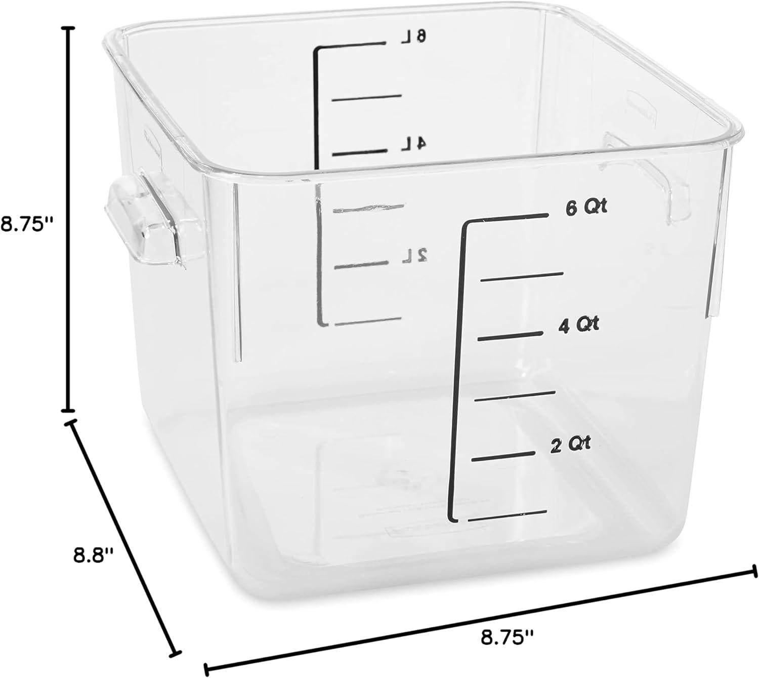 Rubbermaid Commercial Products Plastic Space Saving Square Food Storage Container for Kitchen/Sous Vide/Food Prep, 6 Quart, Clear FG630600CLR