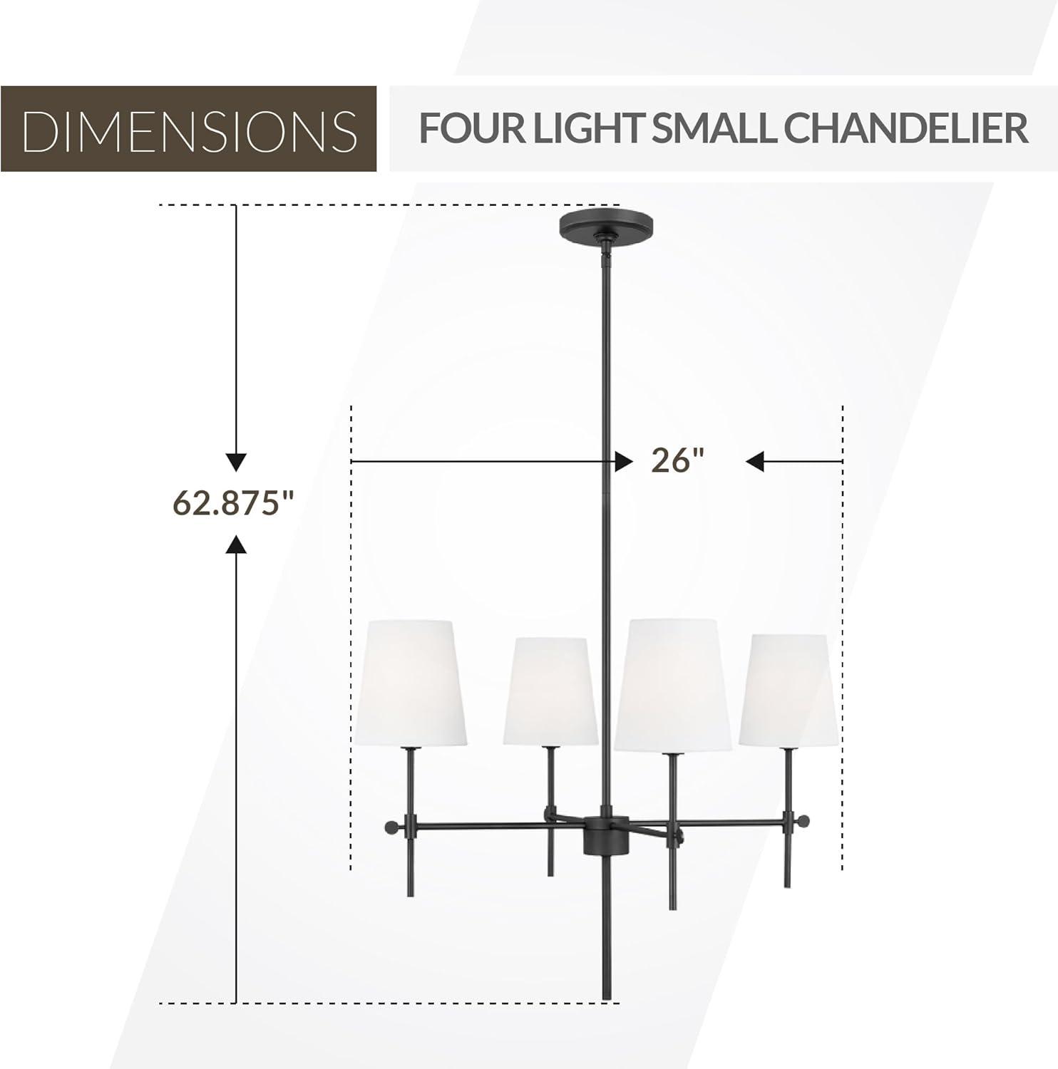Baker 4-Light Midnight Black Hanging Chandelier With White Linen Fabric Shades