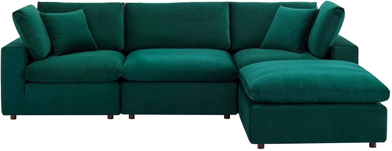 Modway Commix 4-Piece Performance Velvet Sectional Sofa in Green