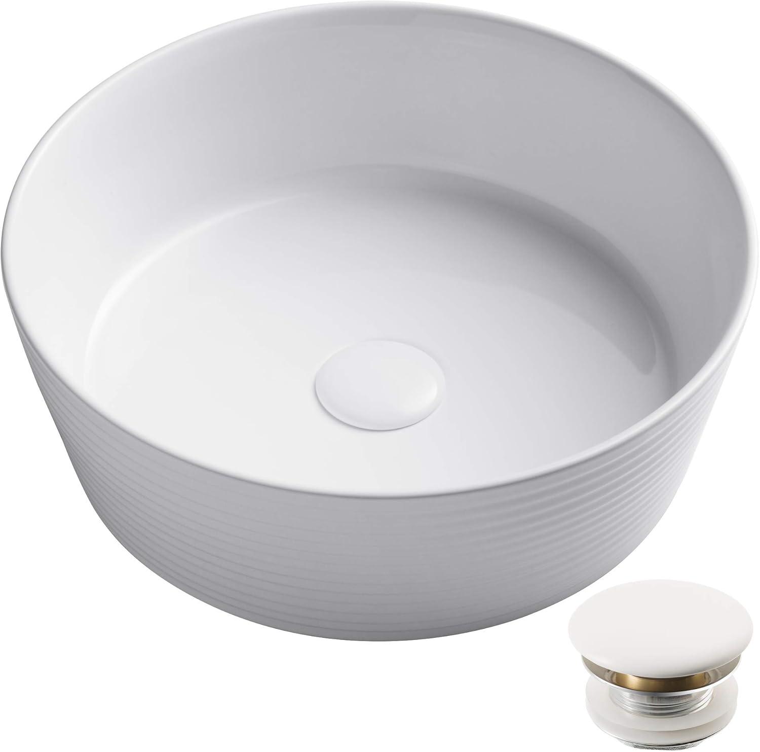 Viva Round White Ceramic Vessel Sink with Pop-Up Drain