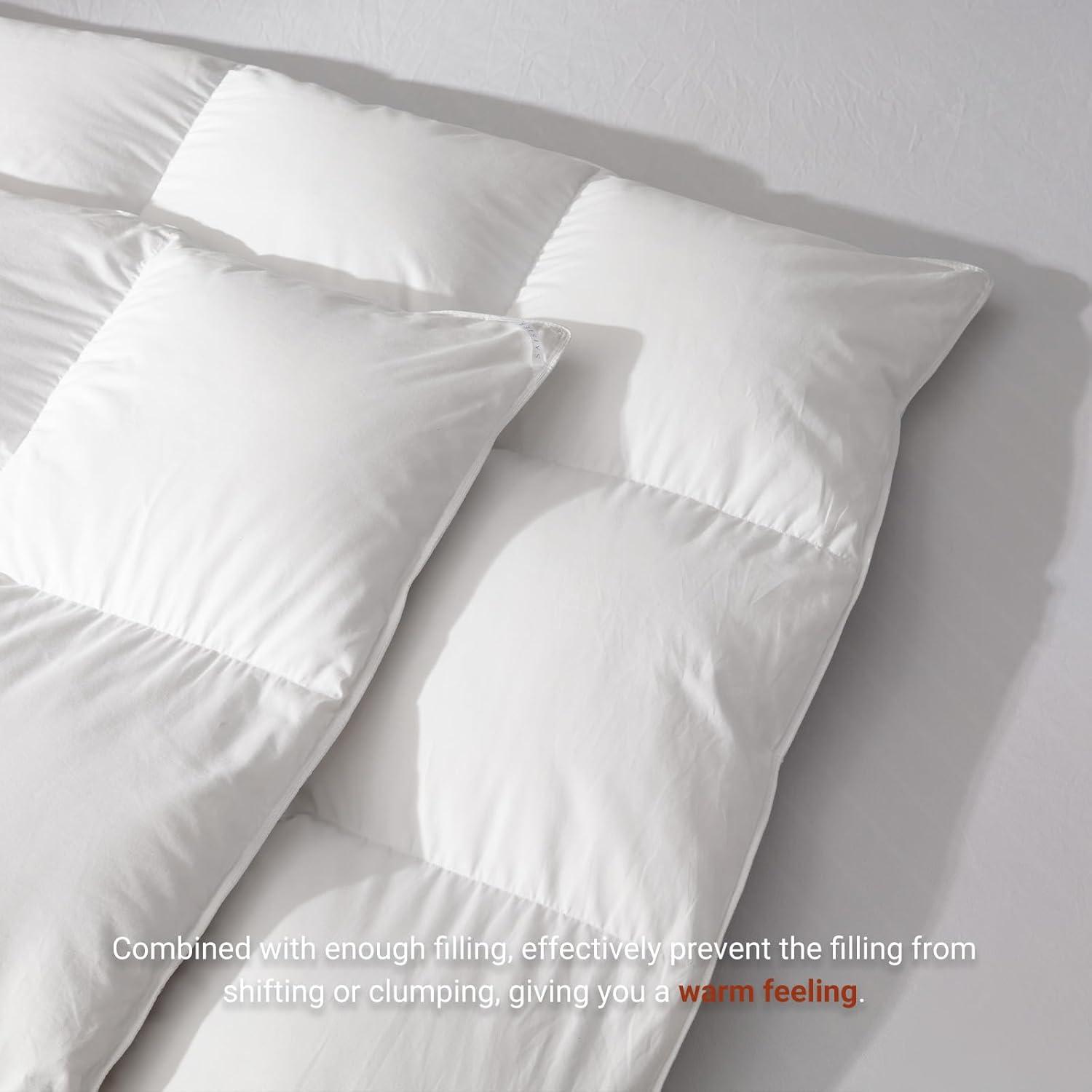 White Goose Feathers Down Fiber Comforter Queen Size, Premium All Season Duvet Insert, 750 Fill 1200TC Power Hotel Style Bedding Comforter, 42 Oz Lightweight and Medium Warmth (90x90,White)