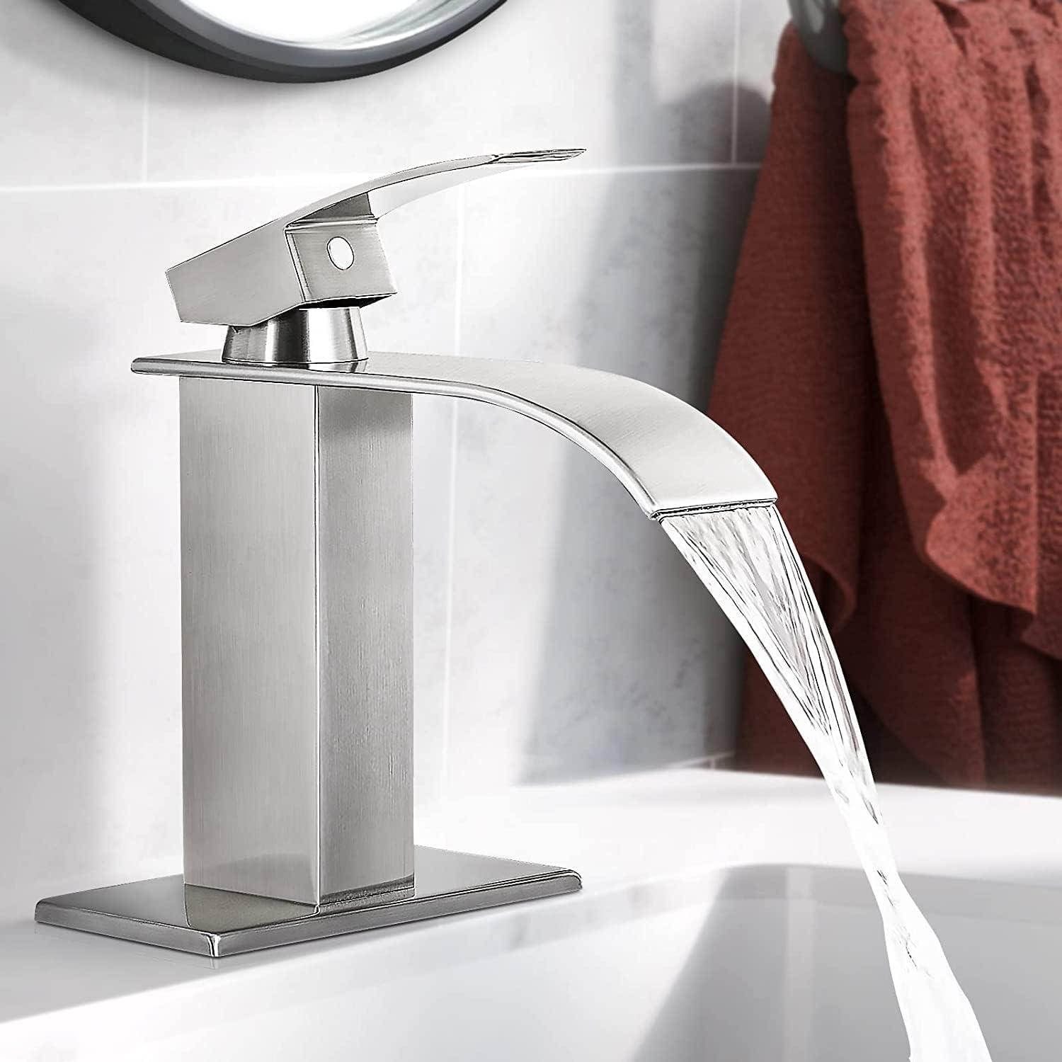 Brushed Nickel Single Handle Waterfall Bathroom Faucet