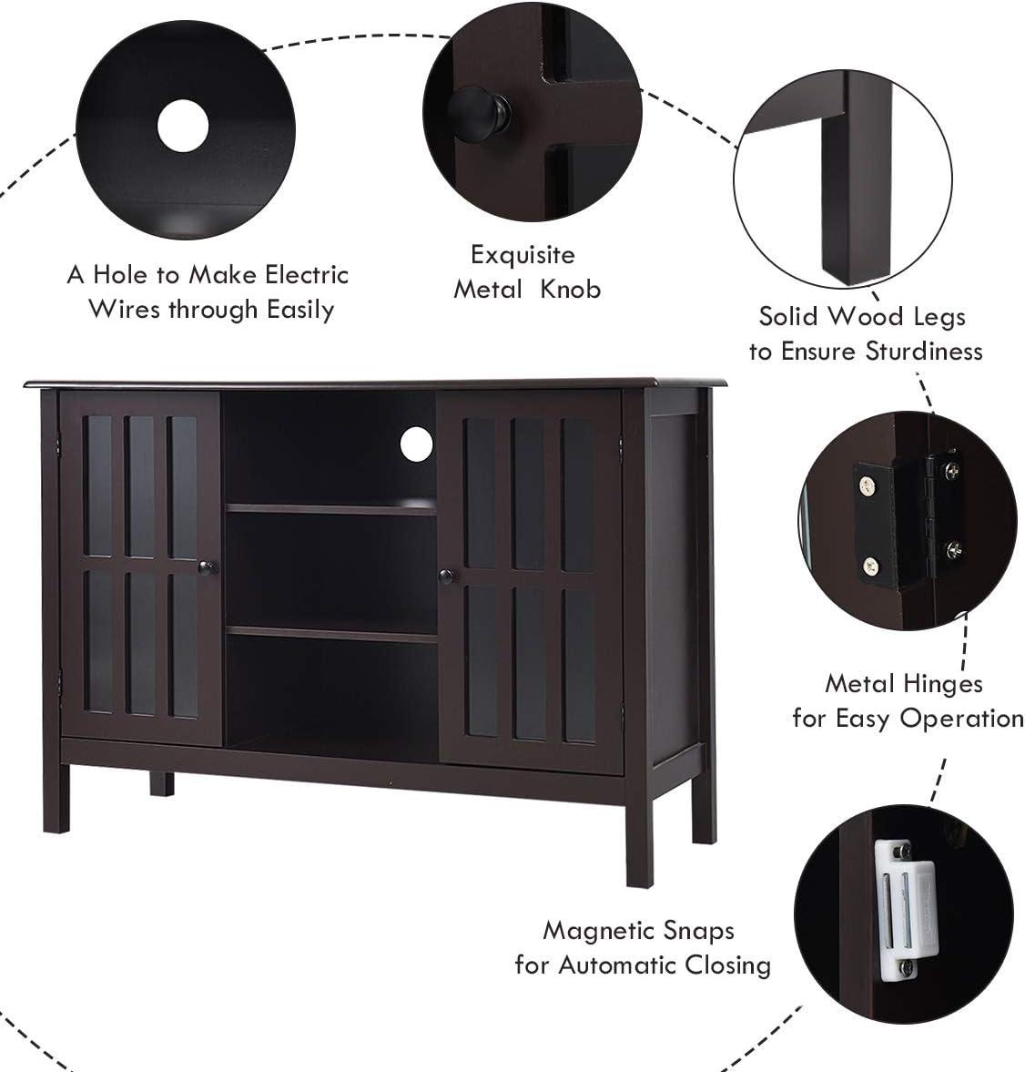 Elegant Tall Brown TV Console with Cabinet Storage and Shelves