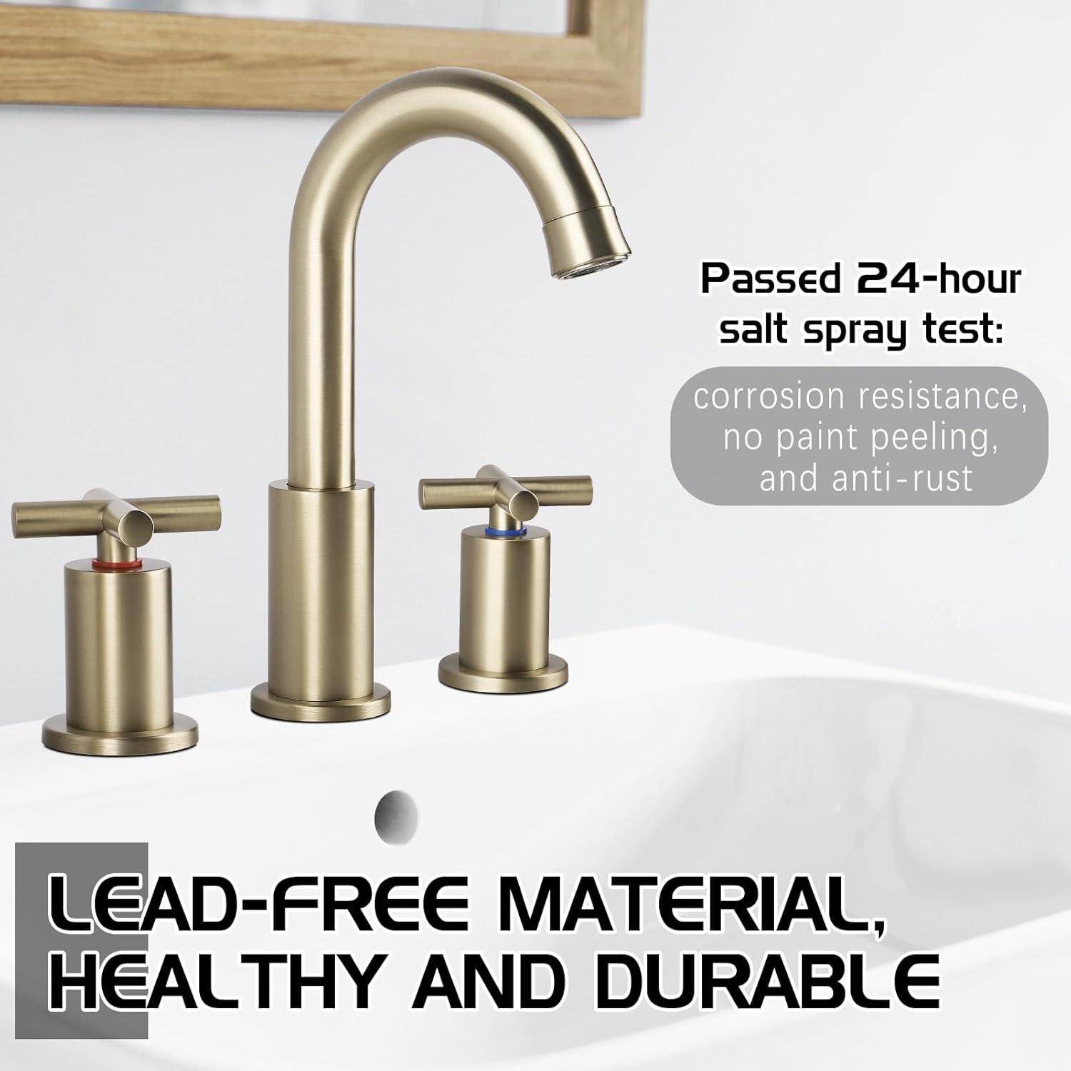 Brushed Gold Stainless Steel 8-Inch Widespread Bathroom Faucet