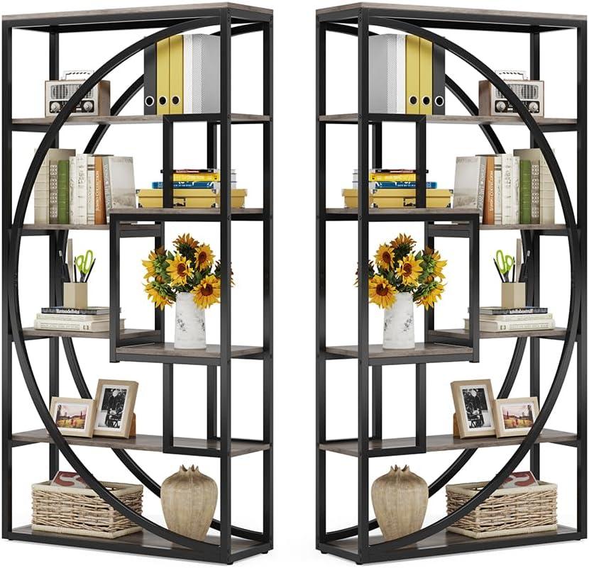 Tribesigns Bookshelf, Industrial 5-Tier Etagere Bookcase, 70.8 inch Tall Bookshelf with 8 Open Storage Shelf, Book Shelf Display Tack Shelving Unit for Home Office Living Room, Vintage Grey