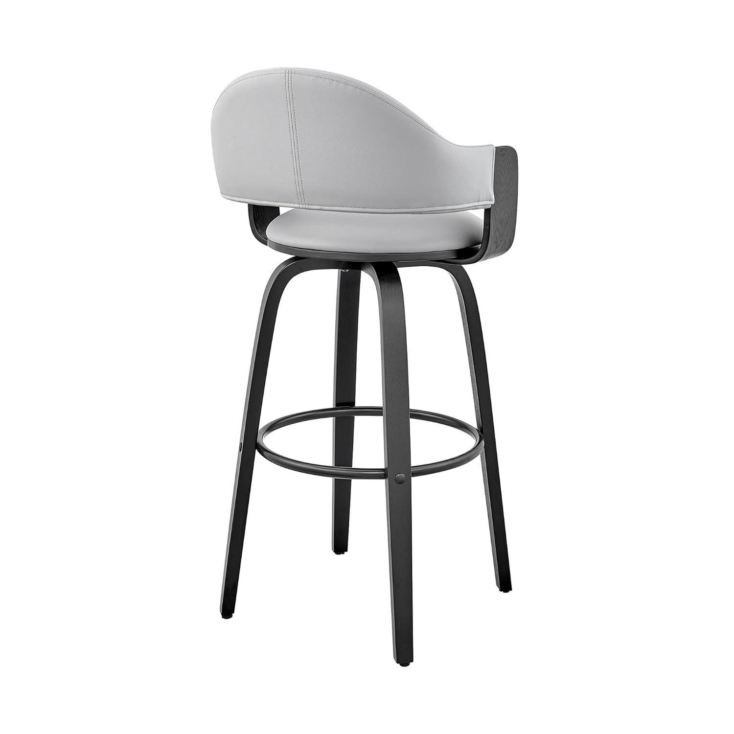 30" Daxton Counter Height Barstool with Gray Faux Leather Seat Black Finish Frame - Armen Living: Swivel, Footrest, Wood Frame