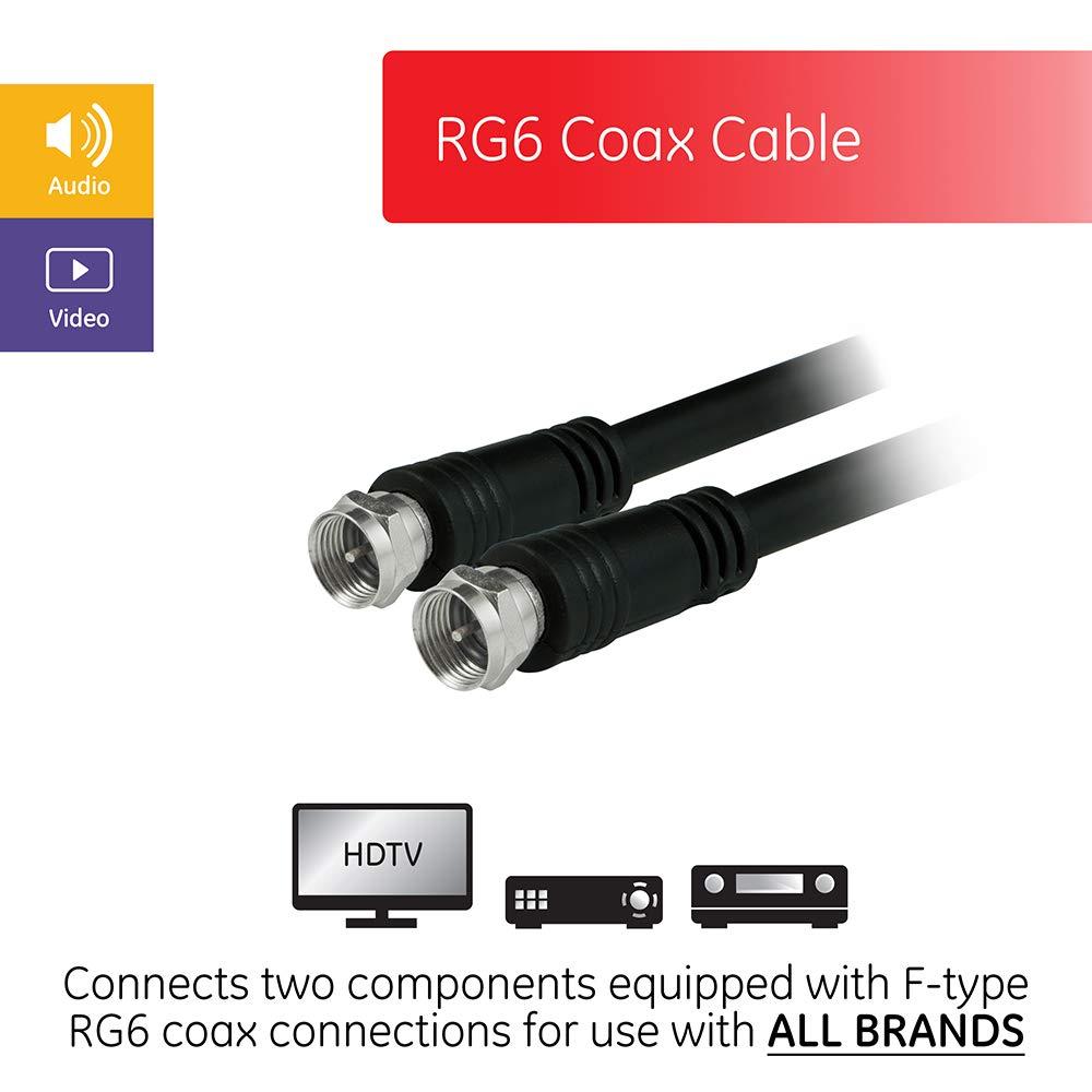 GE 50ft Coaxial Cable, F-Type Connectors, Black, 33600