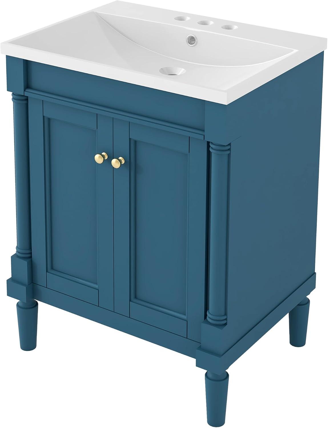 Green Shaker Style Bathroom Vanity with Tempered Glass Top