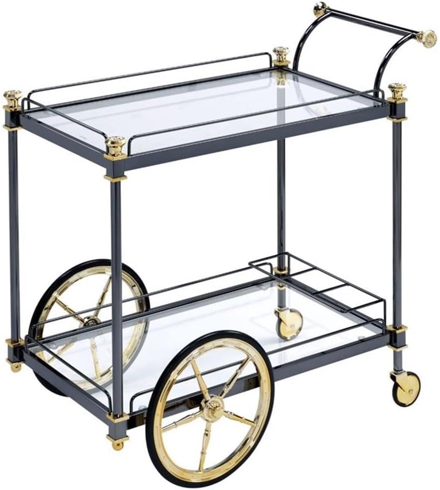 ACME Cyrus Rectangular Glass Top Serving Cart with 2 Shelves in Black and Clear